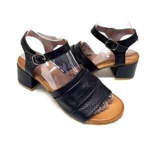 MIZ MOOZ WOMEN'S ANKLE STRAP LEATHER HEELED SANDALS BLACK 37EU / 7US # F-35